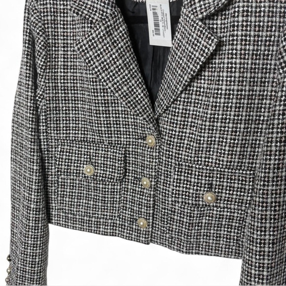 Dee Dee Cropped Tweed Blazer Jacket Black White Pink Pearl Buttons NWT - Picture 5 of 8